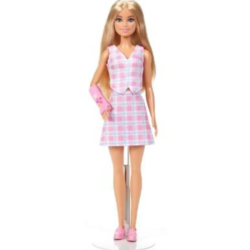 Barbie Mode dukke lyserød ternet blond med gips