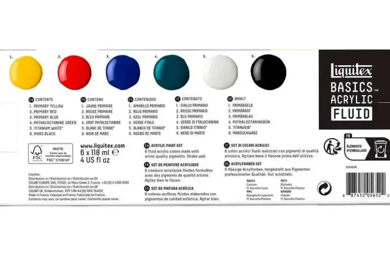 Basics acrylic fluid set 6x118ml row
