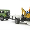 Bruder Land Rover med trailer og JCB micro gravemaskine