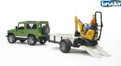 Bruder Land Rover med trailer og JCB micro gravemaskine