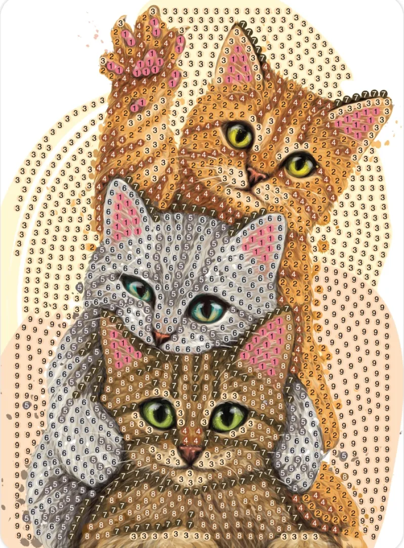 Diamond art kattekillinger 13 x 18 cm