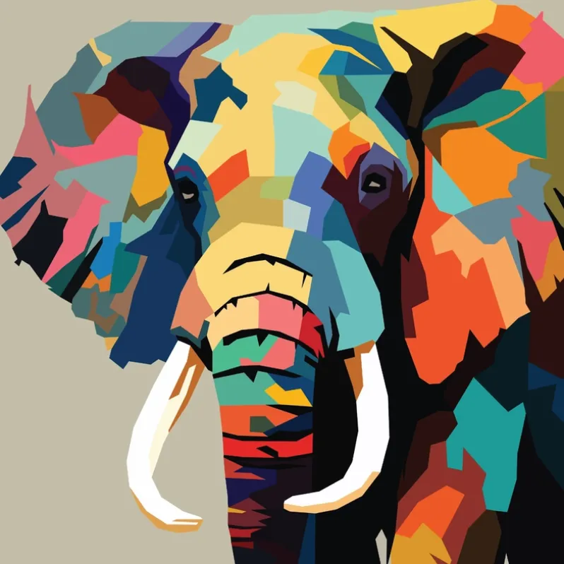 Diamond art MIX elefant farverig 40 x 40 cm