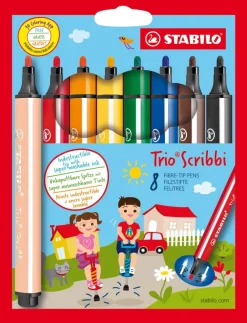 Fiberpen Stabilo trio scribbi sæt 8 ass.