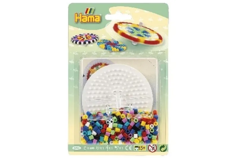 Hama rund plade m/perler & connector i blister
