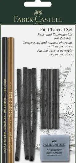 Pitt charcoal sæt Faber-Castell pencil, kul og knetgummi
