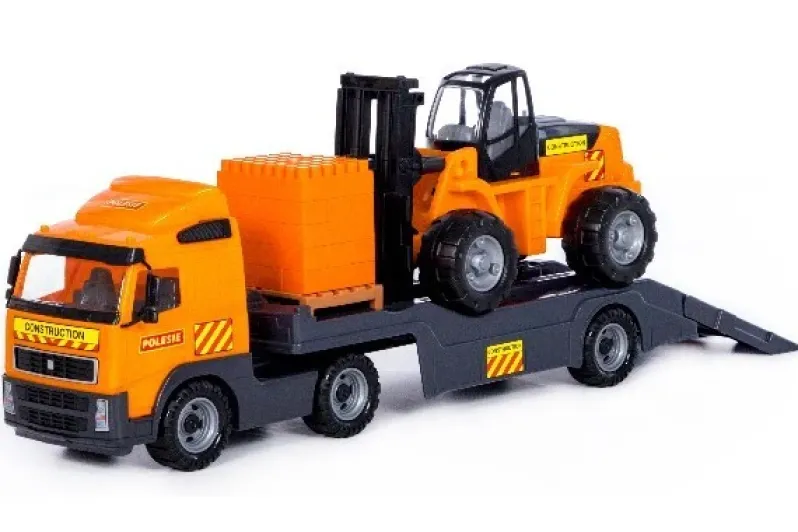 Volvo lastbil med trailer og gaffeltruck