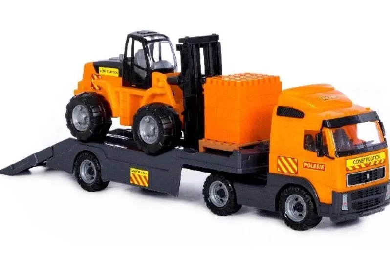 Volvo lastbil med trailer og gaffeltruck