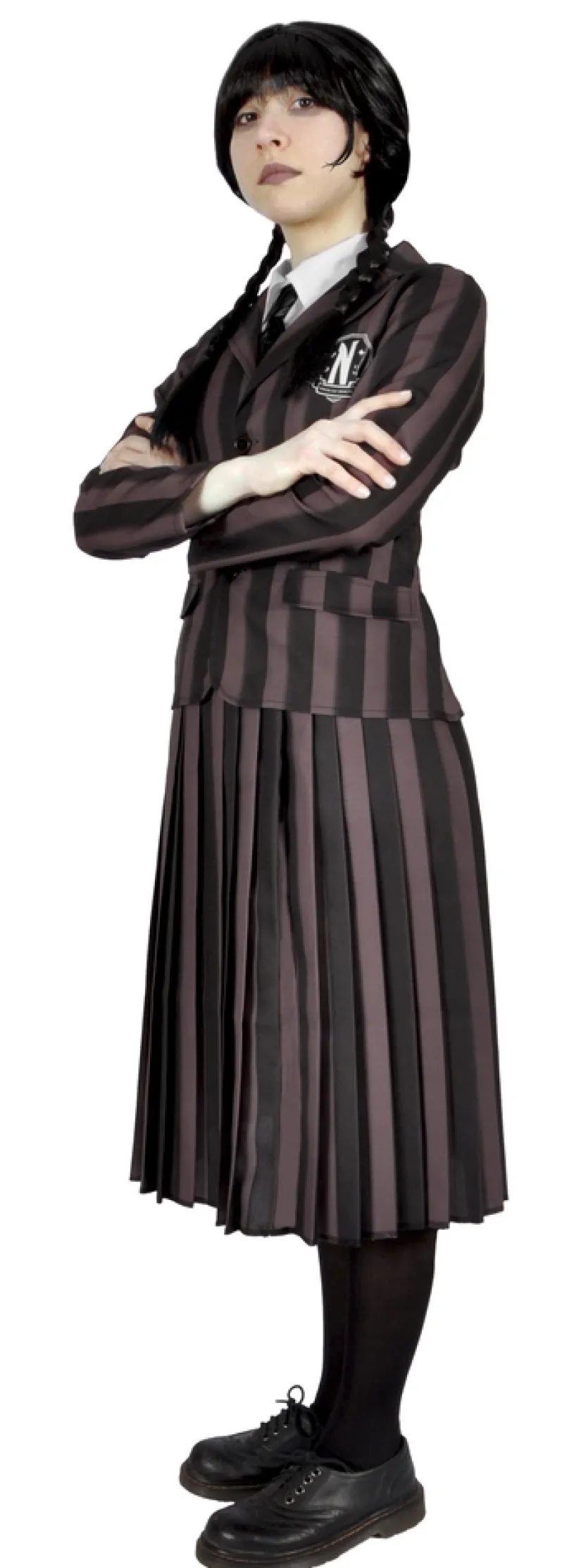 Wednesday Addams nevermore academy kostume med paryk str. 140 cm
