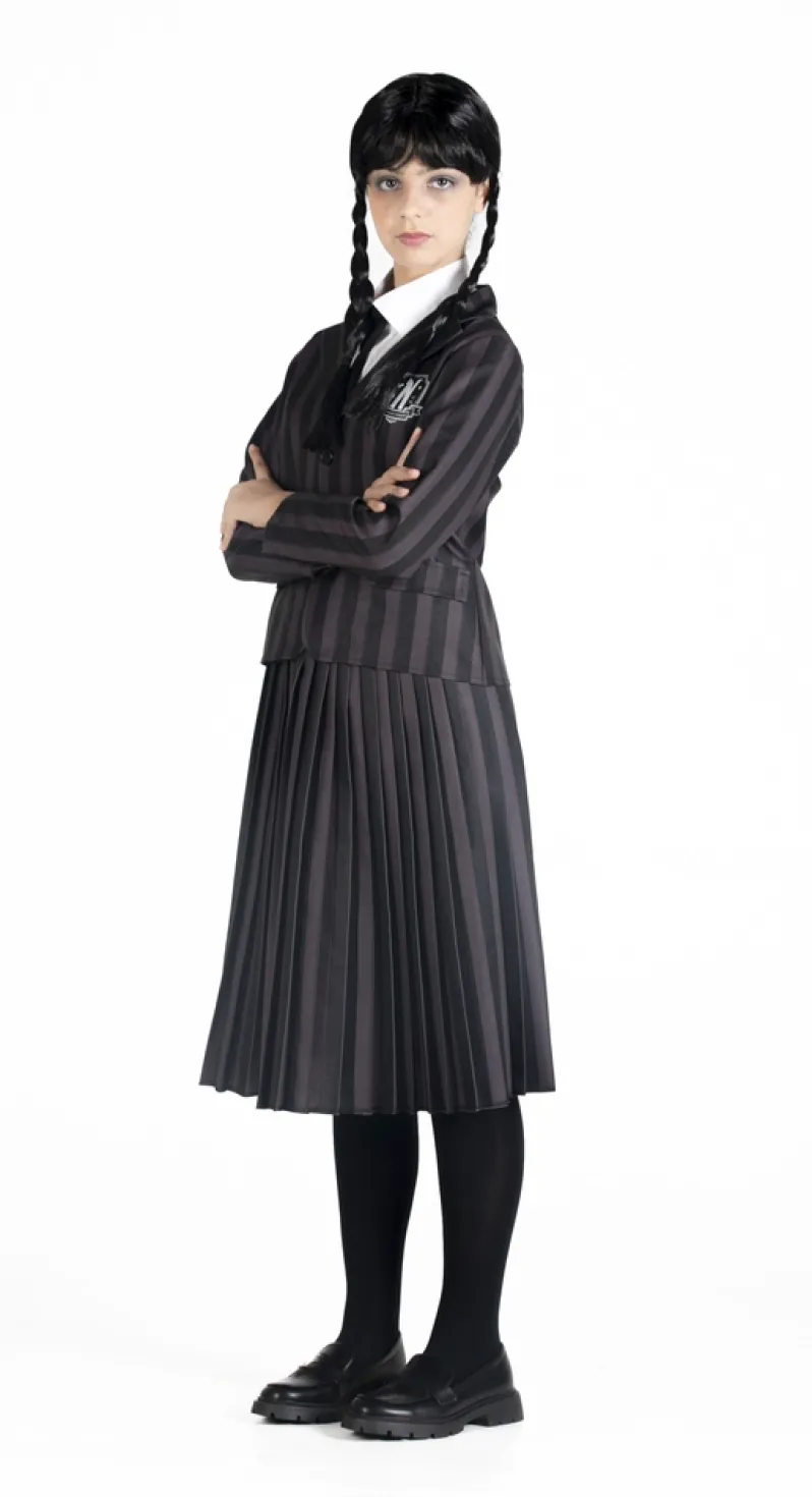 Wednesday Addams nevermore academy kostume med paryk str. 152 cm
