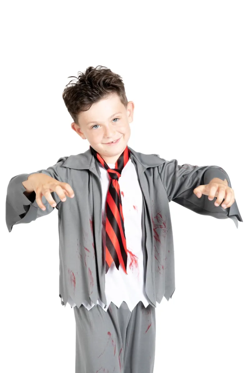 Zombie skoledreng-kostume str. 8-10 år